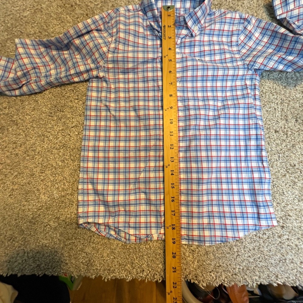 Vineyard Vines On The Go Performance Boys Button Shirt 6 Red White Blue Plaid - Picture 5 of 5